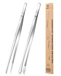 2 Pcs 12-Inch Kitchen Tweezers Fine Tweezer Tongs, Stainless Steel Professional Long Cooking Tweezers for BBQ, Sea Food, Repairing and Serving (Silver)