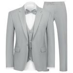 WYWK Men's 3-Piece Suit Slim Fit Suit Jacket Single Button Banquet Prom Wedding Suit Jacket Vest Pants and Bow Tie Set Light Gray