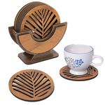 TIDBIT Wooden Coasters for Cups Set of 6 | Kitchen Accessories Items for Your Home, Office | Dining Table Decorative Items for Coffee Mug, Tea Cups, Glasses | 9.5 x 9.5 cm (Palm Leaf Pattern)