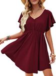 Beluring Tunic Dresses for Women Casual Short Dress Loose Plain Sundress Plus Size Dress Burgundy Size 22-24