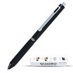 Monteverde USA Quadro 4-in-1 Multifunction Pen - Black Finish - Three Ballpoint Colors & Mechanical Pencil - Durable Brass Barrel with Knurled Grip - Portable & Refillable
