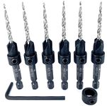 FTG USA 6 Piece Same Size Pro Pack - Maximum Torque - Adjustable Wood Countersink (#6) 9/64" with Hex Wrench