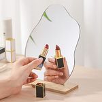 Makeup Mirror Irregular Acrylic Portable Desktop Vanity Mirror with Wooden Base for Bedroom, Living Room, Home Vanity Desk Decor and Beauty