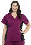 Cherokee Scrubs for Women Workwear Revolution V-Neck with Knit Sides, Soft Stretch Plus Size WW2875, 3XL, Wine