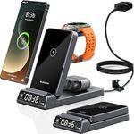 Wireless Charger for Samsung Charging Station with Clock for Samsung Galaxy S25 Ultra/S24/Z Flip 7/Fold 6/Bud, Watch Charger for Samsung Galaxy Watch 8/7/6/5Pro, 3 in 1 Foldable Charging Station Grey