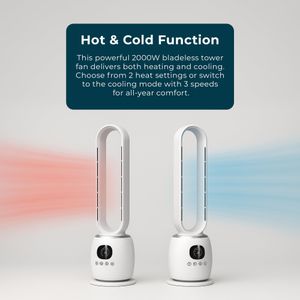 JSH Bladeless Hot & Cool Tower Fan Heater – 2000W