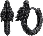 FaithHeart Gothic Black Hoop Earrings, Men's Gragon Hoop Earring Stainless Steel Earrings Hoops for Sensitive Ears
