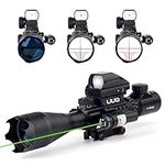 UUQ 4-16x50EG Tactical Rifle Scope Red/Green Illuminated Range Finder Reticle with Green Laser and Multi Optical Coated Holographic Dot Sight