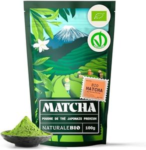NaturaleBio Thé Matcha Bio Japonais. Premium Qualité. 100 gr. Thé Vert en Poudre. 100% Naturel. Matcha Green Tea Produit au Japon Uji, Kyoto. Idéal à Boire, pour Cuisiner et dans le Lait
