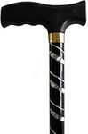 Deluxe Black with Silver Etched Engraved Flecked Stripes Pattern Ladies Adjustable Walking Stick Cane - 23" - 38.5"