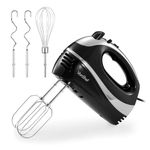 VonShef Hand Mixer Electric Whisk – Food Mixer for Baking with 5 Speeds, 300W, 2 Stainless Steel Beaters, 2 Dough Hooks & Balloon Whisk, Easy Clean, Turbo Boost, Eject Button, Compact – Black