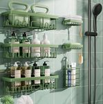 Veken Rustproof & Waterproof Shower Caddy 6-Pack, No Drilling Adhesive Shelves Rack with Soap Holder, Large Capacity Bathroom Organizers and Storage, Wall-Mounted Kitchen & Home Decor, Green