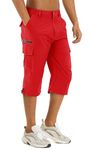 TACVASEN Men's Hiking Shorts Quick Dry 3/4 Capri Pants Multi Pockets Cargo Shorts Tomato Red, 36