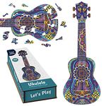 Webby Colourful Ukulele Wooden Jigsaw Puzzle, Beautiful Unique Family Guitar Shape Jigsaw Puzzle, Best Gift for Adults,Teenagers & Kids (50×19) cm, 100 Pcs