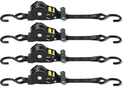 Auto Retractable Ratchet Straps Each 2.5cmX3m Heavy Duty Boasts 1500lbs/680kg Break Strength Featuring Weather Resistant Safety S-Hooks, Tie Down Straps for Cargo Truck Trailer Motorcycle Boat (4pcs)