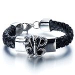 Men’s Biker Leather Bracelet with Stainless Steel Gothic Snake and Braided Leather Straps 8 Inches