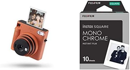 Instax SQUARE SQ1 instant film camera, Automatic exposure and Built-in selfie lens, Terracotta Orange & SQUARE instant film Monochrome, 10 shot pack, suitable for all SQUARE cameras and printers