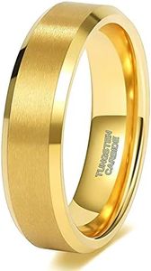 SHINYSO 24K Gold Tungsten Carbide Rings 6mm Beveled Edges Wedding Band Matte Finish for Men Women Size 11.5