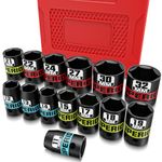 KIRXST 1/2 Inch Drive Impact Socket Set, 14 Piece Shallow Sockets 11-32 mm, Metric Socket Set for Automotive Trucks Tractors Engines Repairing DIY Mechanic Tool
