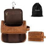 Elviros Toiletry Bag, Mens Leather Travel Organizer Kit with Hanging Hook, Large Water-Resistant Toiletries Bathroom Shaving Bags for Women (Brown)