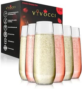 Vivocci Unbreakable Tritan Plastic Stemless Champagne Flutes 8.5 Oz - Reusable Glassware - Ideal for Mimosas, Cocktails & Sparkling Wine - Dishwasher-Safe - Wedding & Birthday Party Glasses - Set of 6