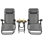 HAPPYGRILL Zero Gravity Lounge Chairs Set with Coffee Table, Folding Reclining Chairs with Side Table and Pillow, 3 Pieces Adjustable Patio Lawn Recliner Set for Outdoor Garden Camp Travel