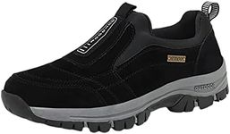 Hiking Shoes for Men Lightweight Non Slip Sneakers Slip on Walking Loafers with Arch Support Comfortable Work Shoes, Black, 9