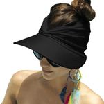 Mukeyo Women Sun Visor Hat Wide Brim Summer UV Protection Visors Packable Ponytail Beach Cap, Black, One Size