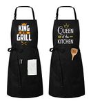 Funny Quote King Of The Grill Queen Of The Kitchen Chef BBQ Grill His and Hers Couple Aprons Ideal Gift For Christmas, Anniversary