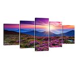 Wieco Art - Mountains in Sunrise 5 Panels Modern Stretched and Framed Giclee Canvas Prints Artwork Landscape Pictures Photo Paintings on Canvas Wall Art for Living Room Bedroom Home Decorations