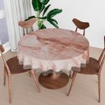 Kuber Industries Round Dining Table Cover 4 Seater Waterproof | Center Table Teepai Cover Cloth for Tea Coffee | Tabletop & Teapoy Mat for Living Room, Kitchen & Balcony | 60 Inch | PVC | Marble Brown