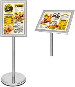 Belle Vous Expositores de Pie A4 Plateado – Soporte para Poster de Aluminio de Pedestal – Marco para Vista en Vertical y Horizontal - Atril Ajustable para Bodas, Exhibiciones, Tiendas y Restaurantes