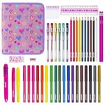 abeec 44 Piece Glitter Pencil Case – Girls Stationery Set Including: Pencil Case, Felt Tip Pens, Colouring Pencils, Gel Pens – Stationary Sets for Girls - Back to School - Cute Gifts for Girls