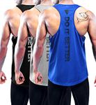 Boyzn Men's 3 Pack Y-Back Running Tank Tops, Breathable Mesh Workout Muscle Tank Sleeveless T-Shirts, Summer Quick Dry Gym Vests Tops, Training Fitness Bodybuilding Shirts Black/Gray/Blue 3P03-XL