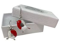 Robin earrings sterling silver ear wires hand enamelled in gift box (Robin 925 Silver Earwires)