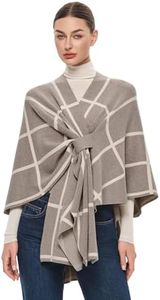 PULI Women's Shawl Wraps Poncho Ruana Cape Open Front Cardigan Sweater Evening Dress for Fall Winter Oatmeal