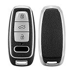 kwmobile Key Cover Compatible with Audi A6 A7 A8 Q7 Q8 3 Button Car Key Keyless Go - TPU Leather Look Car Key Fob Protector - Silver/Black