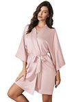 AW BRIDAL Women's Silk Robe, Satin Kimono Bathrobe for Wedding Party Brides Bridesmaids Loungewear, Blush M