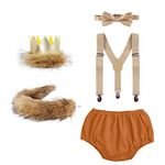 FYMNSI Where The Wild Things are Max Lion Costume Baby Boy First Birthday Cake Smash Outfit Wild One Crown Plush Tail Bow Tie Suspenders Bloomers Diaper Cover Pants 5pcs Set Brown 5pcs Set