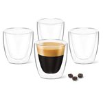 DLux Espresso Coffee Cups, Double Wall Clear Glass, Insulated Borosilicate Glassware Tea Cup, 4 pcs, 90 ml