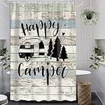 Happy Campere RV Shower Curtain for Travel Trailers, Samll Short Rustic Wood Neutral Color Motorhouse Bathroom Curtains, Shorter and Narrow Polyester Fabric Stall Shower Curtain Sets with Hooks 47x64