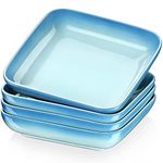 LOVECASA Set of 4 Stoneware Soup Plates, Square Pasta Plate,950 ML / 32 OZ, Gradient Sky Blue