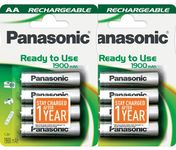 8pcs Panasonic AA Rechargeable Batteries Pre-charged & Ready to Use 1900mAh NiMh Battery