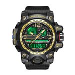 Forrader Mens Sports Watches,Waterproof Military Digital Watch Electronic Tactical Army Watches for Men Multifunction Wrist Watches with Dual Time Alarm Date Stopwatch (Black/Gold)