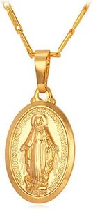 U7 Virgin Mary Necklace 18K Gold Plated Women/Men Christian Jewelry Cross St Benedict Miraculous Medal Pendant Necklace