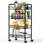 HYGRAD BUILT TO SURVIVE 4 & 5 Tier Rolling Kitchen Cart with Removable Baskets & Hooks For Kitchen Utensils, Sturdy Design on Wheels (4 Tier)