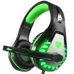 Awinnasey Gaming Headset with Microphone for PC PS4 Headset Xbox One Headset Over Ear Headset for PS5 Switch Noise Cancelling Headphones with Mic & LED Lights for Kids Adults Green