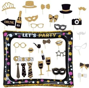 YunBey 30 Pezzi Photo Booth Compleanno e Cornice Gonfiabile per Selfie Festa Accessori Photo Booth Gadget per Festa Celebrazione Matrimonio Compleanno