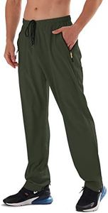 AIRIKE Men's Elastic Waist Hiking Pants Water Resistant Quick-Dry Lightweight Outdoor Sweatpants with Zipper Pockets, Armygreen, Large