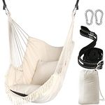 Chihee Hammock Chair Hanging Swing 2 Seat Cushions Included,Strong Webbing Straps and Hooks for Easy Hanging Soft Cotton Weave Hanging Chair Side Pocket Large Tassel Chair Set Comfort Indoor Outdoor